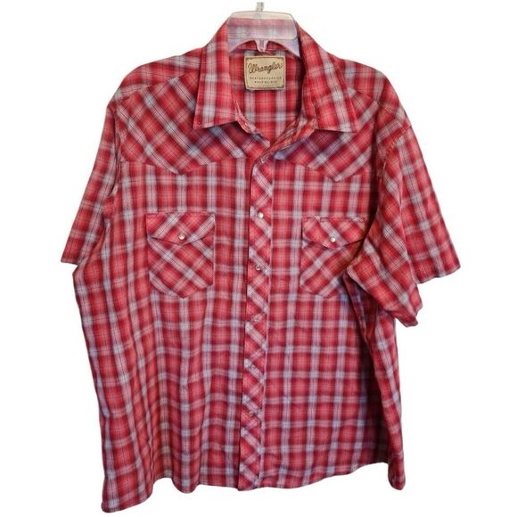Wrangler Other - Wrangler- Mens 2XL Red Plaid Short Sleeve Pearl Snap Western Casual Shirt